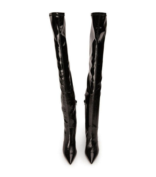 Tony Bianco Avah Black Crinkle Lack 10.5cm Stretchstövlar Svarta | TSEWZ41318