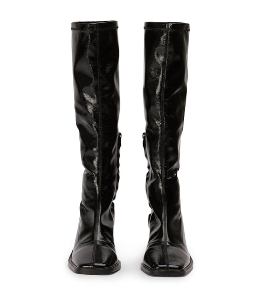 Tony Bianco Damon Black Crinkle Lack 7.5cm Knähöga stövlar Svarta | SECIF97006